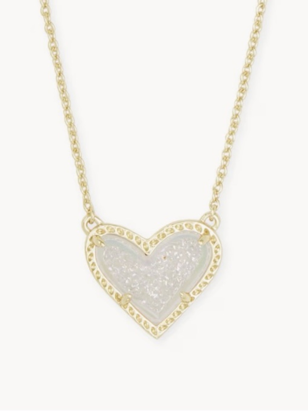 Kendra Scott w/Box - Gold Heart Pendant Necklace w/White Druzy Inlay 17” (15+2)